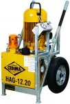 Agregat hydrauliczny HAG-12.20 ębata pompa hydrauliczna napędzana jest silnikiem elektrycznym. Urządzenie zostało wyposażone w pulpit sterujący.